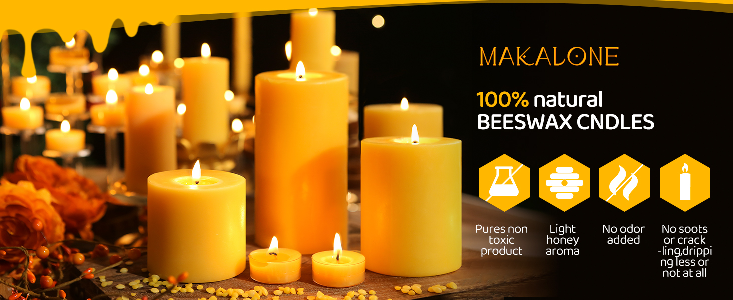 Natural beeswax pillar candles set of 3pcs  3x4in 3x3in 3x6in
