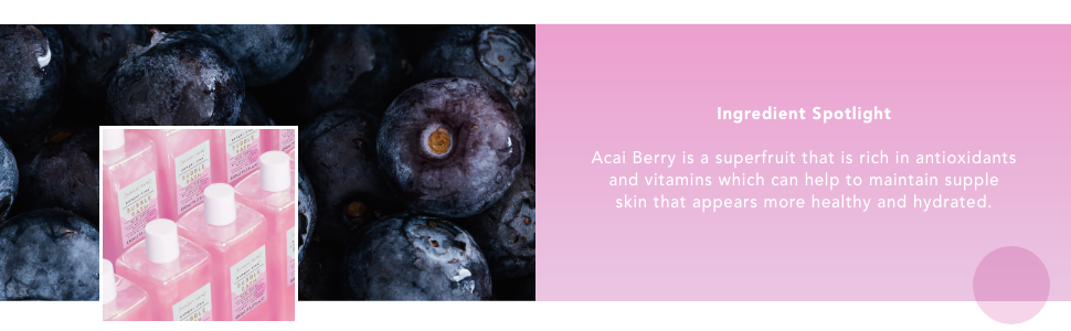 Sunday Rain, Acai Berry, Feature Banner, Ingredient Spotlight, Pink Background, White, Bubble Bath