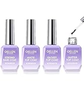 Gellen Gel Top and Base Coat, 4pcs 18ml No Wipe Matte Glossy Glitter Gel Top Coat, Clear UV Base ...