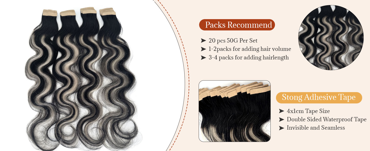 extensionese de cabello humano body wave tape in hair extensions