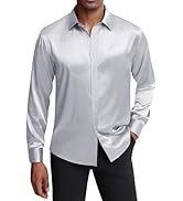 J.VER Men's Silk Satin Long Sleeve Dress Shirts Shiny Casual Button Down Shirt Luxury Party Prom ...