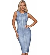 Hybrid & Company Womens Super Stretch Slim Fit Crew Neck Sleeveless Denim Dress