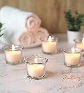 HOSLEY Oyster Cup Clear Glass Filled Candles 24 Pack Ivory Hand Poured Wax Candles Unscented, fo...