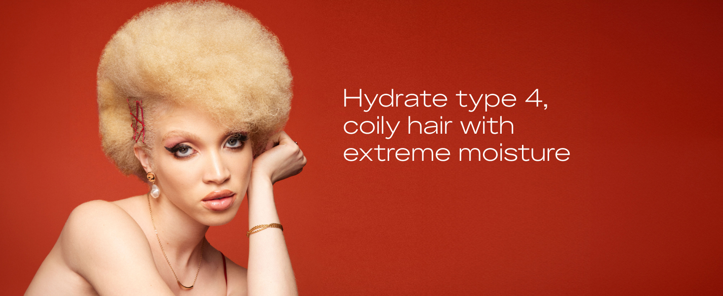  Portrait of woman with blond 4c hair against red background with text.