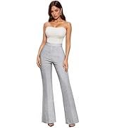 Hybrid & Company Womens Ultra Stretch Ponte Flare Pants-High Rise,Faux Pockets,Pull On,Wrinkle Re...