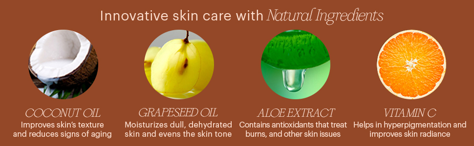 coconut oil grapeseed oil moisturizer aloe extract vitamin C aging skin antioxidant