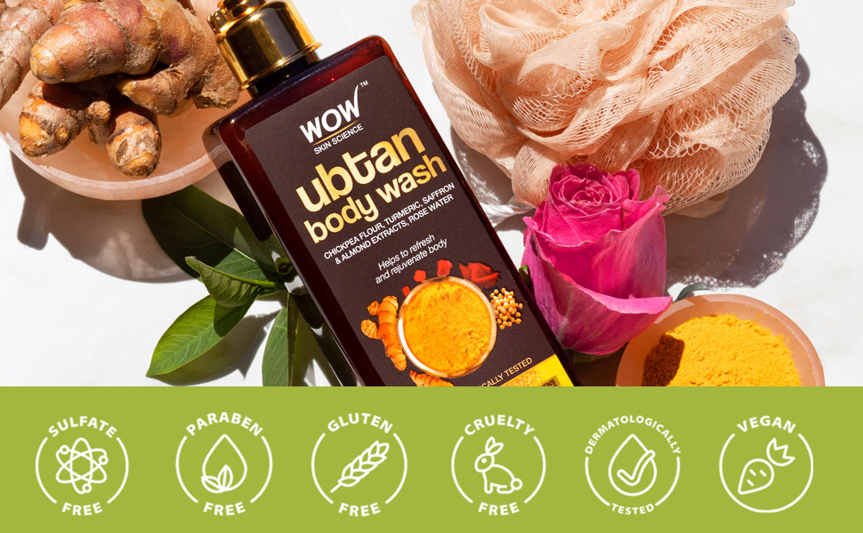 WOW Skin Science Ubtan Body Wash Chickpea Almond Saffron Turmeric 