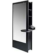 Buy-Rite Allegro Beauty Salon Hair Styling Station - Black Storage Cabinet, Full-Length Mirror, S...