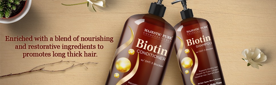 majestic pure biotin hair growth shampoo conditioner set natural BHT 3 blocker long thick best top