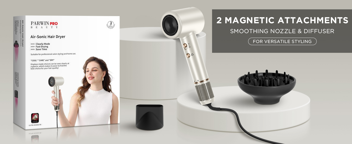 Travel Ionic Hair Dryer, Professional Blow Dryer with 2 Attachments.