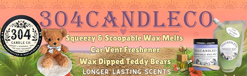 squeezy and scoopable wax melt, car vent freshener, wax dipped teddy bear