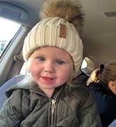 FURTALK Kids Winter Hat Toddler Knitted Pom Beanie Hat Cotton Lined Faux Fur Pom Pom Cap Baby Gir...