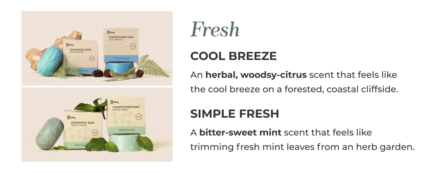 cool breese and simple fresh shampoo and conditioner bars (fresh scents)
