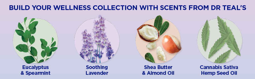 eucalyptus & spearmint, soothing lavender, shea butter & almond oil, Cannabis sativa hemp seed oil