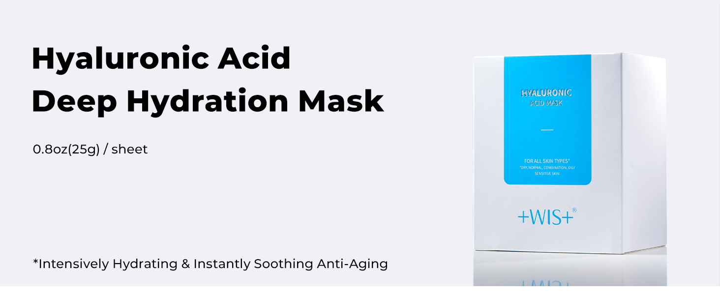 WIS Hyaluronic Acid Sheet Mask 24 EA with Hyaluronic Acid Serum and Vitamin B5 Hydrating Facial Mask