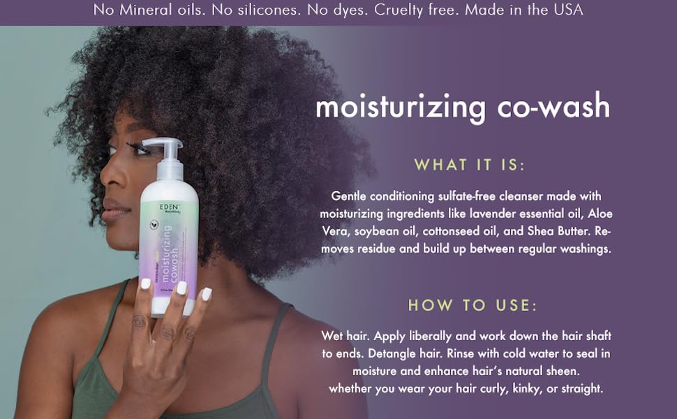 model holding lavender aloe cowash with what it is and how to use in the image