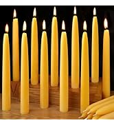 24 Packs Natural Beeswax Taper Candles 8 inch Beeswax Candles Smokeless Unscented Pure Bees Wax C...