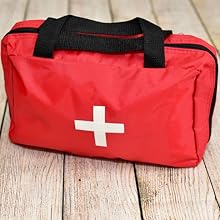 Close up of a red first aid bad ready for trauma use