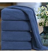 Ultra Soft Bath Towel Set of 4, Navy Extra Large Textured Microfiber Luxury Towels 35x70 in, Quic...