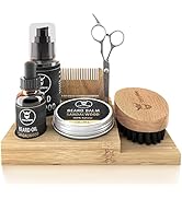 Striking Viking Beard Grooming Kit with Caddy, Beard Care Oil and Balm, Beard Shampoo, Wooden Com...