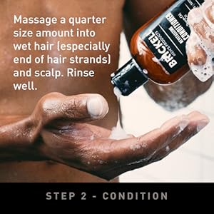 Step 2, Condition, Quarter size amount, Massage, From scalp to tip, Rinse