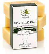 Southern Natural Goat Milk Soap Bar (3 Pack - Tea Tree Peppermint) For Dry, Sensitive Skin. Natur...