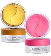Under Eye Patches Kit: 120 Pcs Rosy Caffeine & 24K Gold Gel Eye Mask for Dark Circles, Puffiness ...