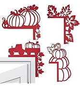 BENECREAT 4 Piece Wood Fall Door Corner Decor, Pumpkin & Maple Leaf Window Frame Topper for Thank...