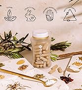 Herbal Hair Vitamins with spices, and herbs around mosaic platforms