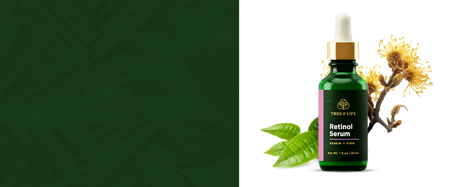 Retinol serum ingredients, including green tea and witch hazel
