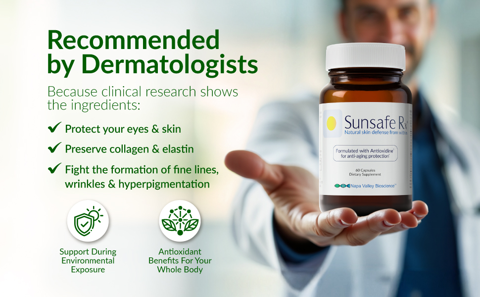 Dermatologists recommend Sunsafe Rx skin protection prevent wrinkles