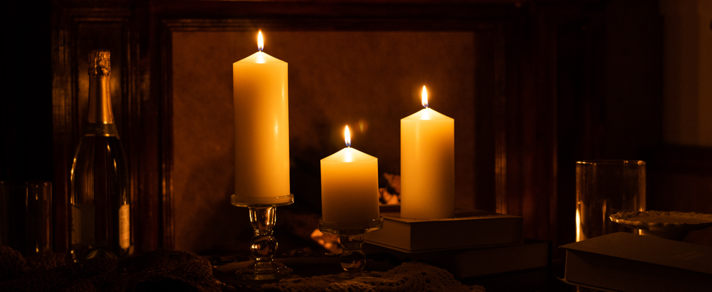 mozeal ivory pillar candles