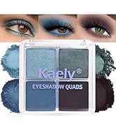 Kaely Powder Eyeshadow Quad, Blue Taupe Matte Glitter Eyeshadow Palette Makeup, Neutral Eye Shado...