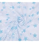 BENECREAT 2 Yards Snowflake Tulle Lace Fabric, 59 Inch White Sheer Organza Fabric Embroidered Mes...