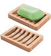 AmazerBath Soap Holder Soap Dish, Bamboo Soap Dish, 2 Pack Wood Soap Holder, Bar Soap Holder for ...