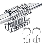 Amazer Shower Curtain Rings, Rust-Resistant Metal Double Shower Hooks for Curtain Rolling Shower ...