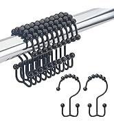 Amazer Shower Curtain Rings, Rust-Resistant Metal Double Shower Hooks for Curtain Rolling Shower ...