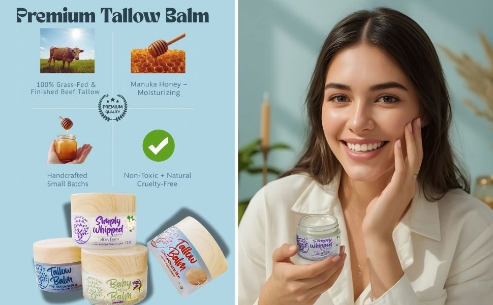Tallow Balm with Lavender Leaf, GHk-Cu moisturizer, Grass Fed Beef Tallow Balm