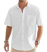 J.Ver Men's Cotton Linen Short Sleeve Shirts Casual Lightweight Button Down Shirt Beach Summer To...