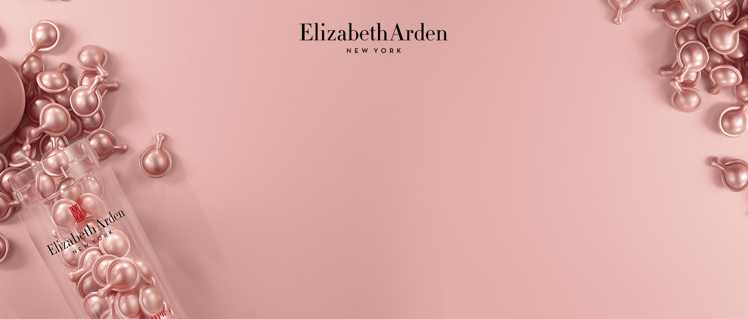 Elizabeth Arden logo with capsules spilled out