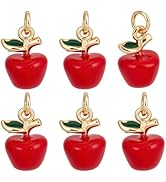BENECREAT 6Pcs Red Real 18K Gold Plated Brass Pendant, Apple Dangle Charms Pendants Apple Charm w...