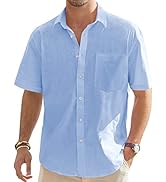 J.Ver Men's Cotton Linen Short Sleeve Shirts Casual Lightweight Button Down Shirt Beach Summer To...