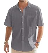 J.Ver Men's Cotton Linen Short Sleeve Shirts Casual Lightweight Button Down Shirt Beach Summer To...