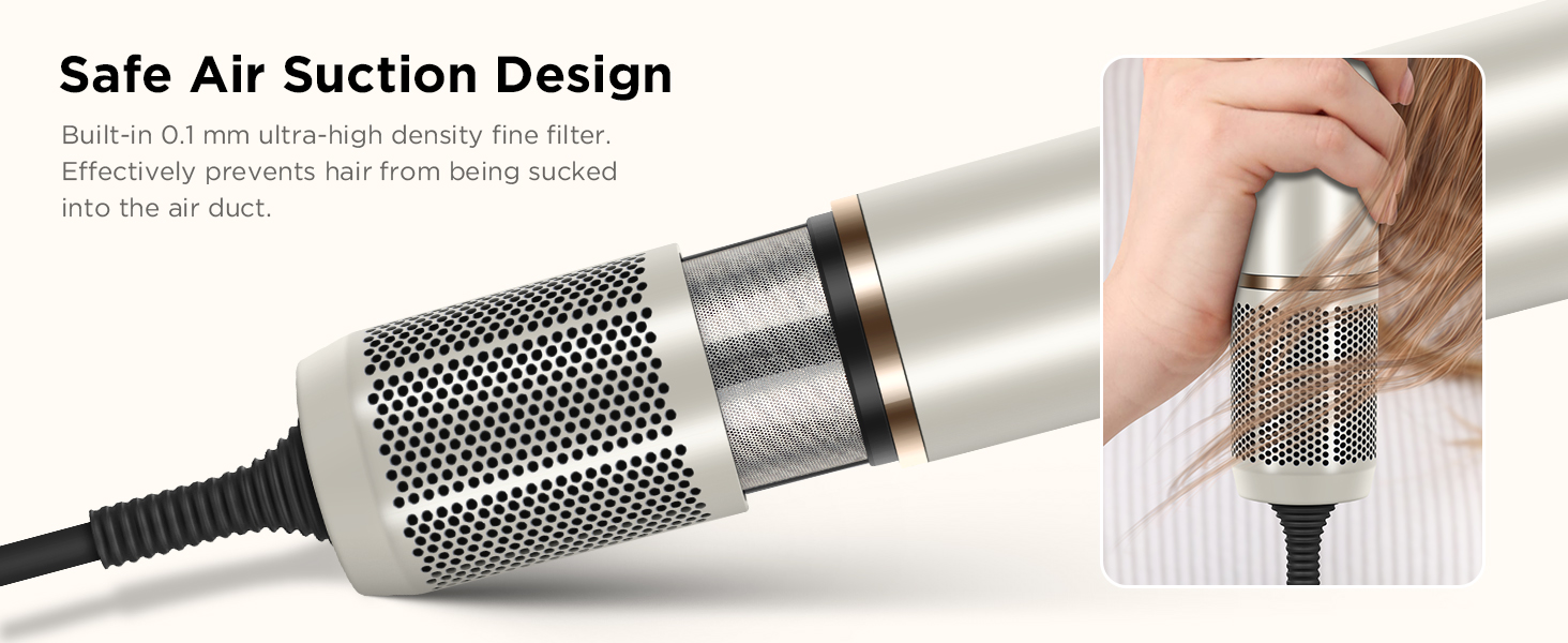 The air inlet is located on the handle of the hair dryer to reduce its weight.