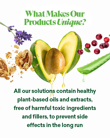 Natural ingredientes like avocado, hazelnut, lavender, cherry and aloe vera