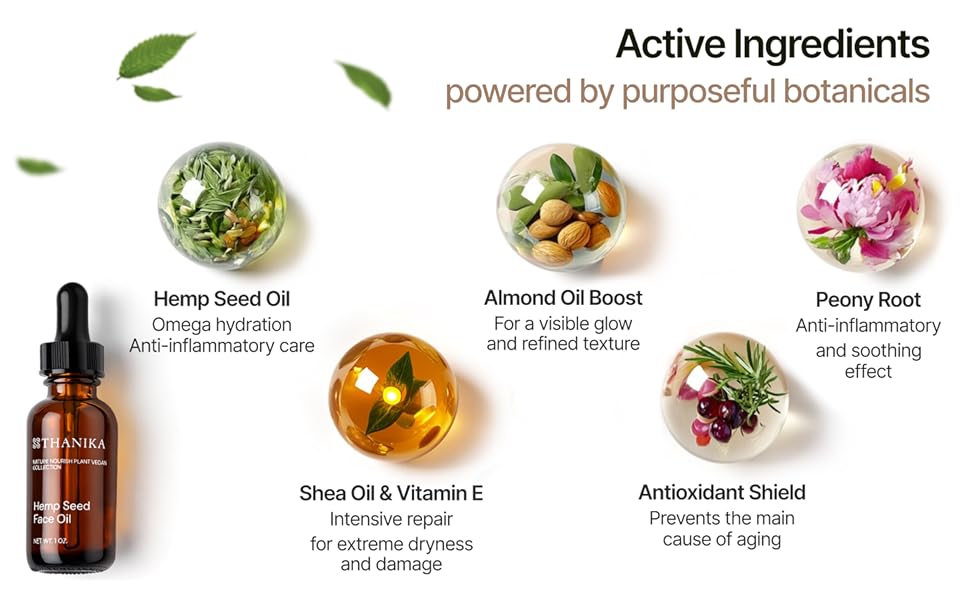 Anti-aging moisturizer Hemp Wrinkle Sensitive Vegan skincare beauty Hydration Antioxidant Face Oil