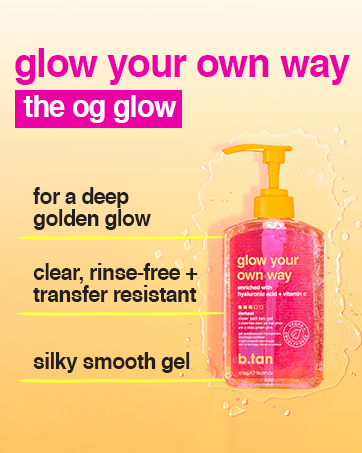 og glow your own way for a deep golden glow, clear rinse free transfer resistant silky smooth gel