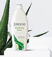 Jergens Soothing Aloe bottle next to aloe plant