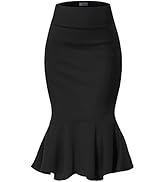 Hybrid & Company Womens Premium Nylon Ponte Stretch Office Fishtail Pencil Skirt High Waist Made ...