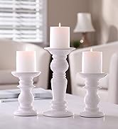 Hosley Set of 3 Ceramic White Pillar Candle Holders Two 6 Inch and One 9.5 Inch High. Ideal for L...